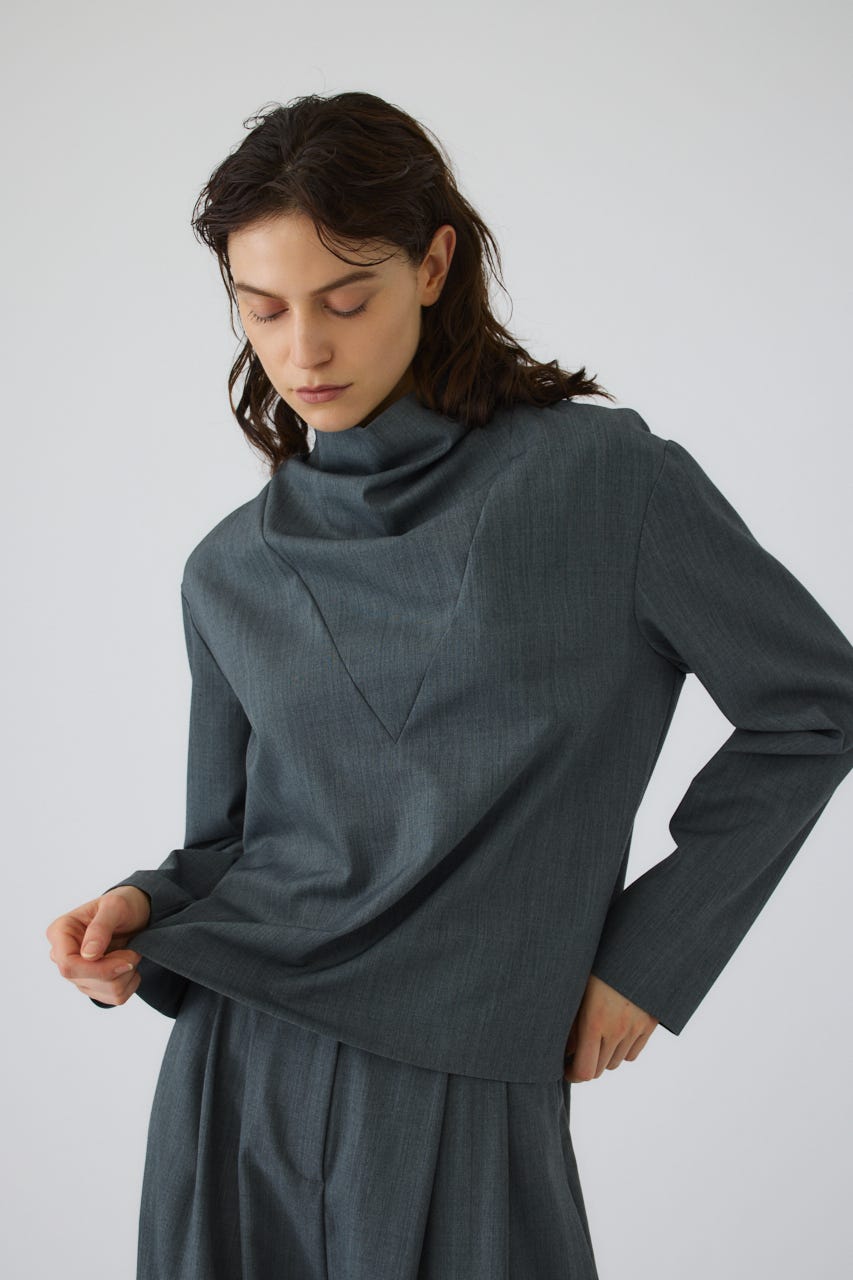 Neck drape blouse GRY FREE