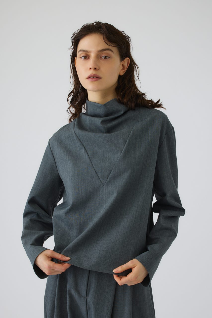 Neck drape blouse GRY FREE