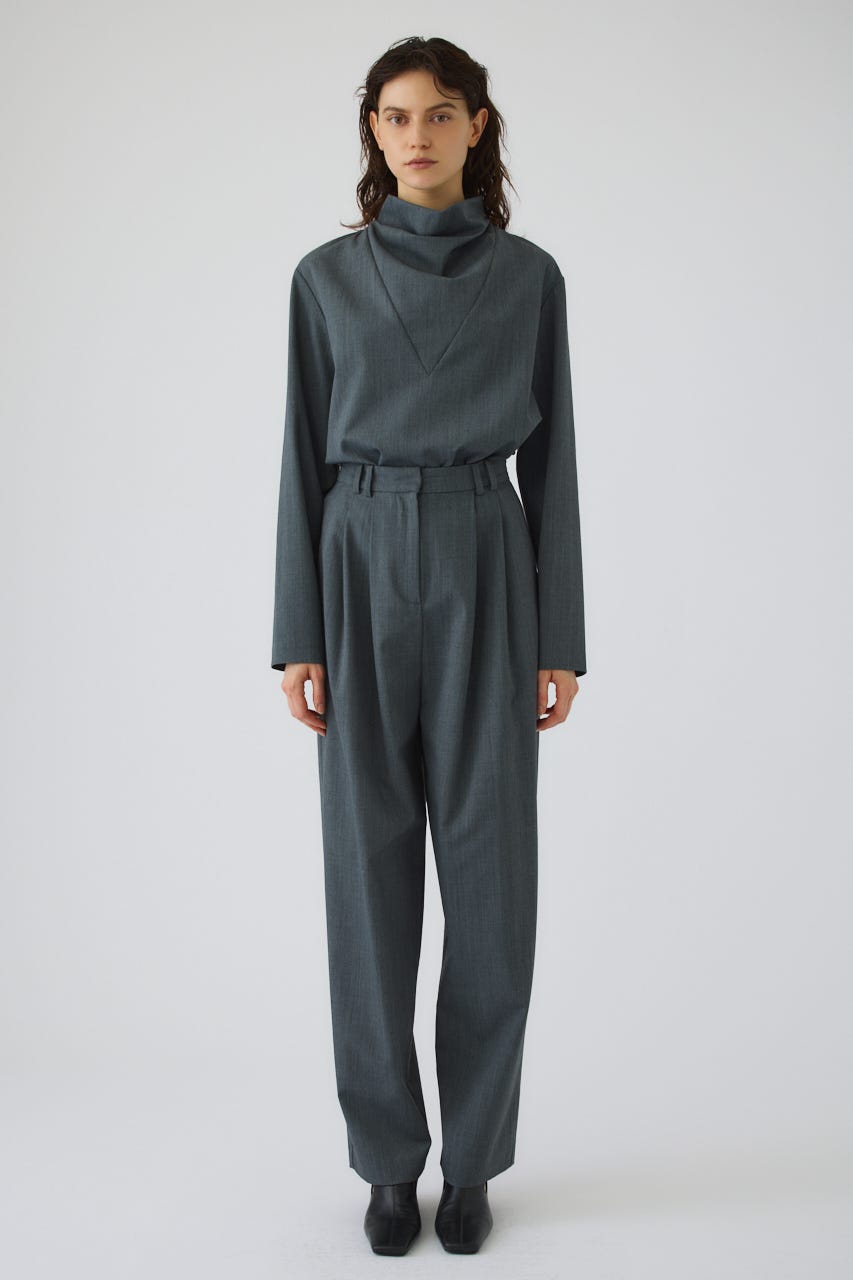 W tuck wool slacks GRY 38