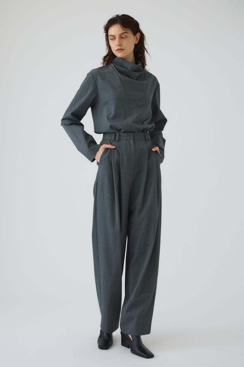 W tuck wool slacks GRY 38