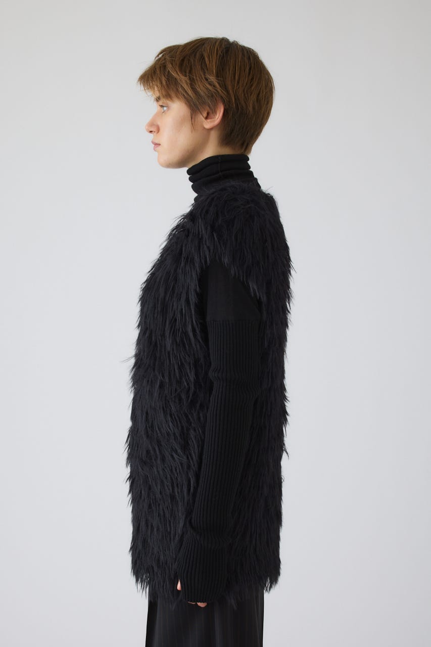 Fuzzy Knit Tunic Vest BLK FREE