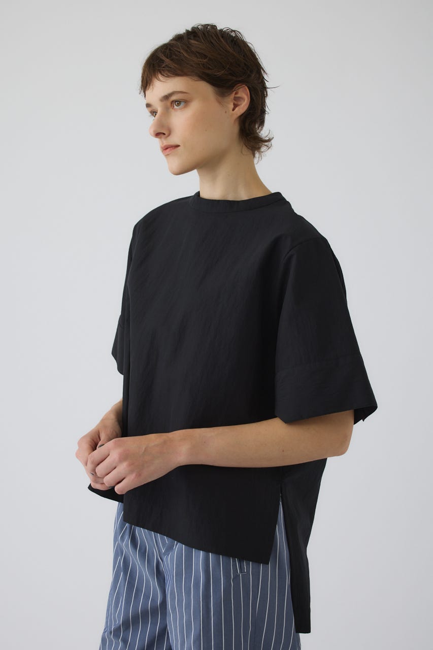 Asymmetric hem woven T/SH BLK FREE