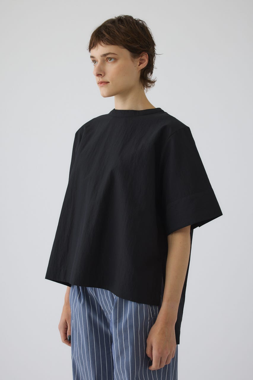 Asymmetric hem woven T/SH BLK FREE