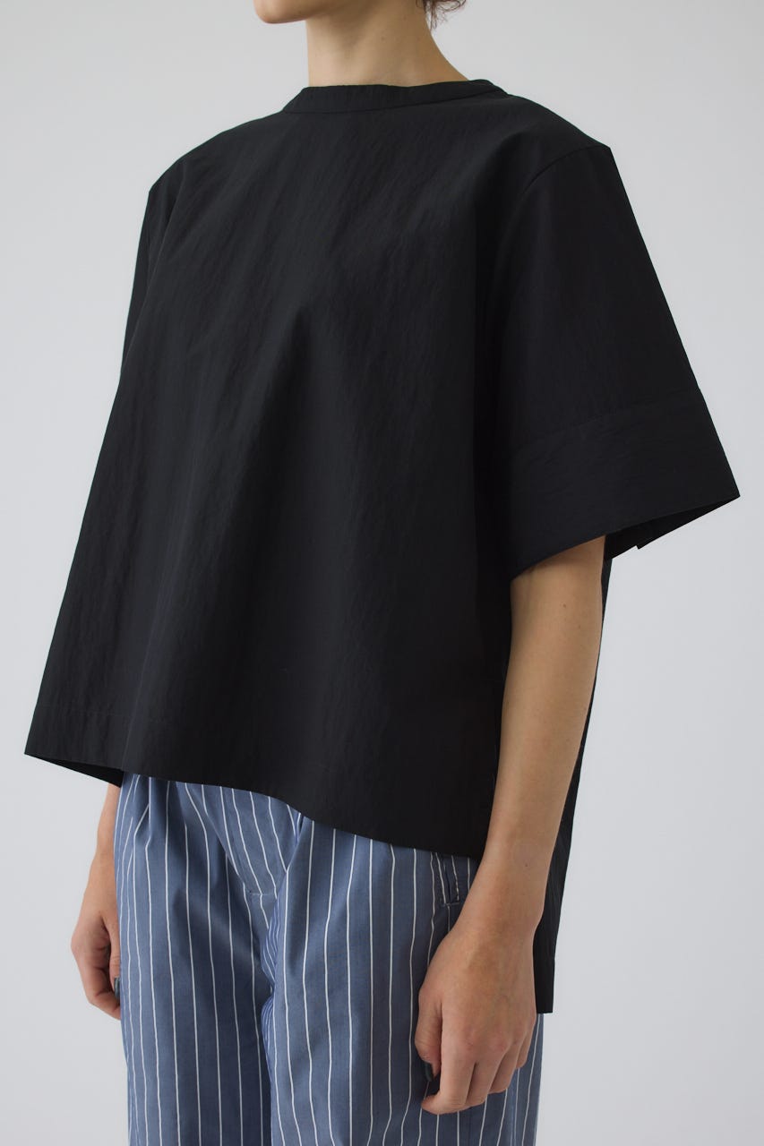 Asymmetric hem woven T/SH BLK FREE