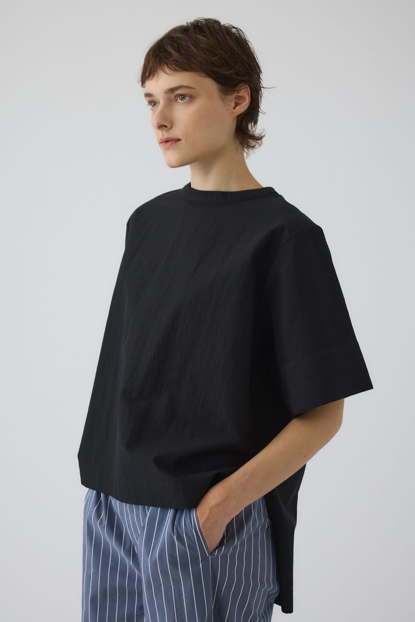 Asymmetric hem woven T/SH BLK FREE