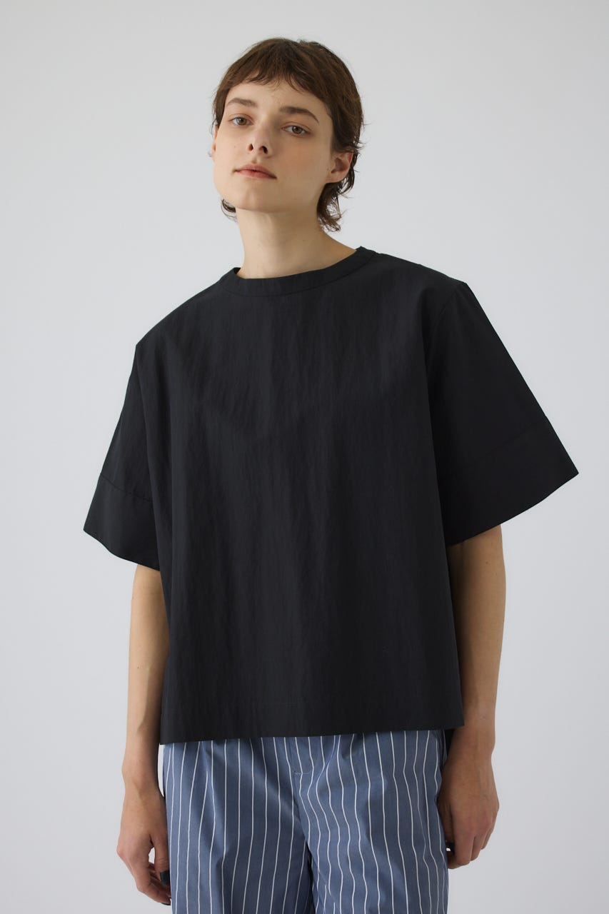 Asymmetric hem woven T/SH BLK FREE
