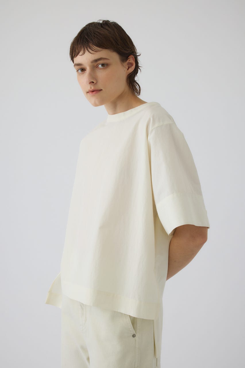 Asymmetric hem woven T/SH WHT FREE