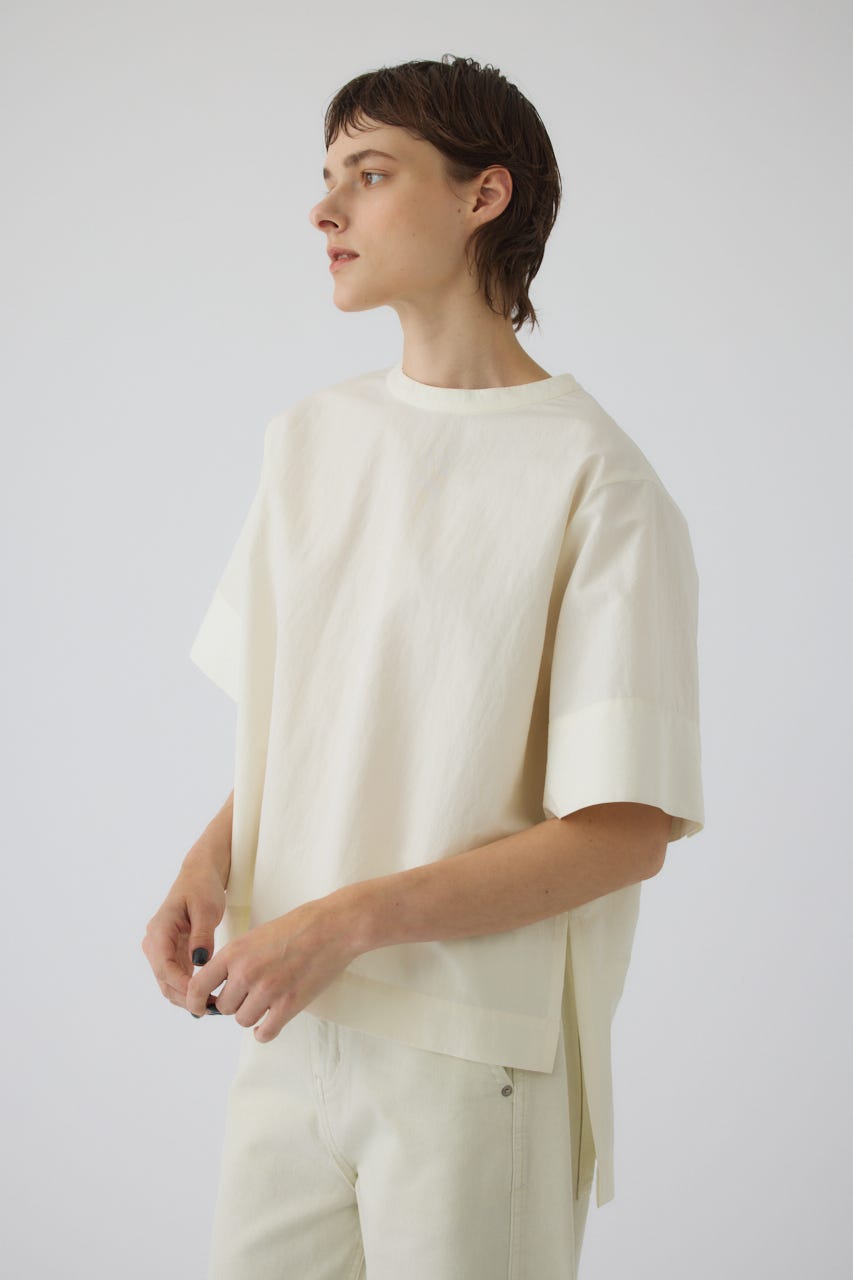 Asymmetric hem woven T/SH WHT FREE