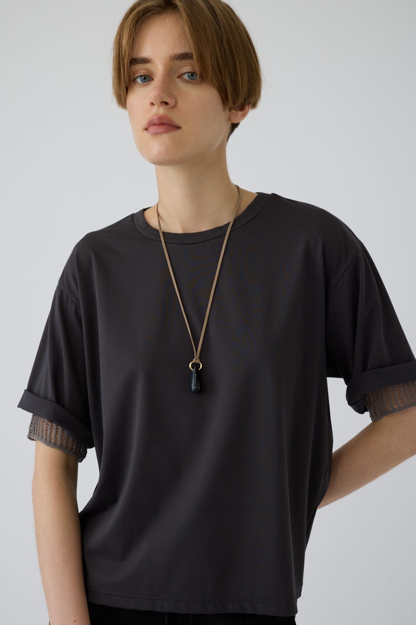 7/15- order start Mesh layered sleeve tee C.GRY FREE
