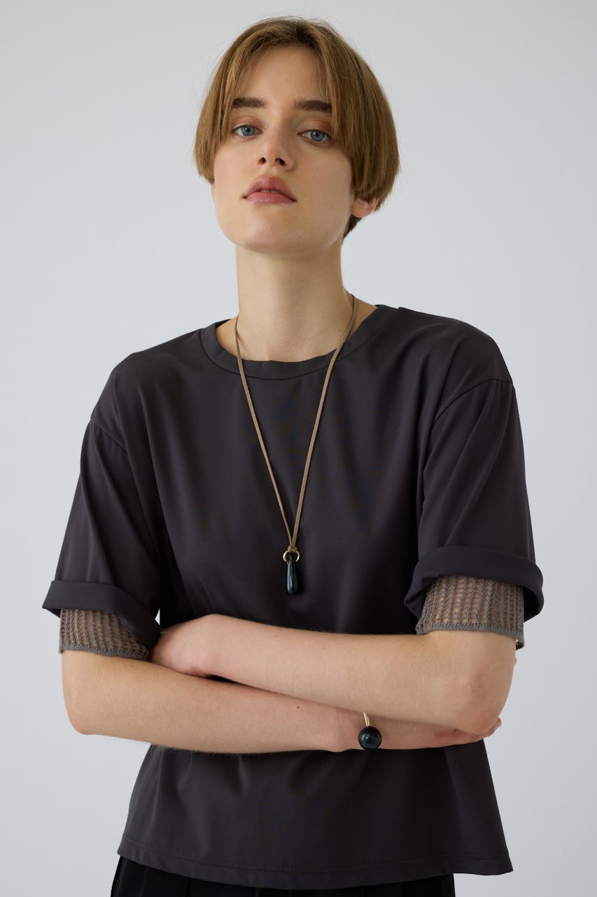 7/15- order start Mesh layered sleeve tee C.GRY FREE