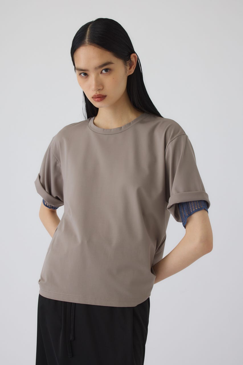 7/15- order start Mesh layered sleeve tee GREIGE FREE