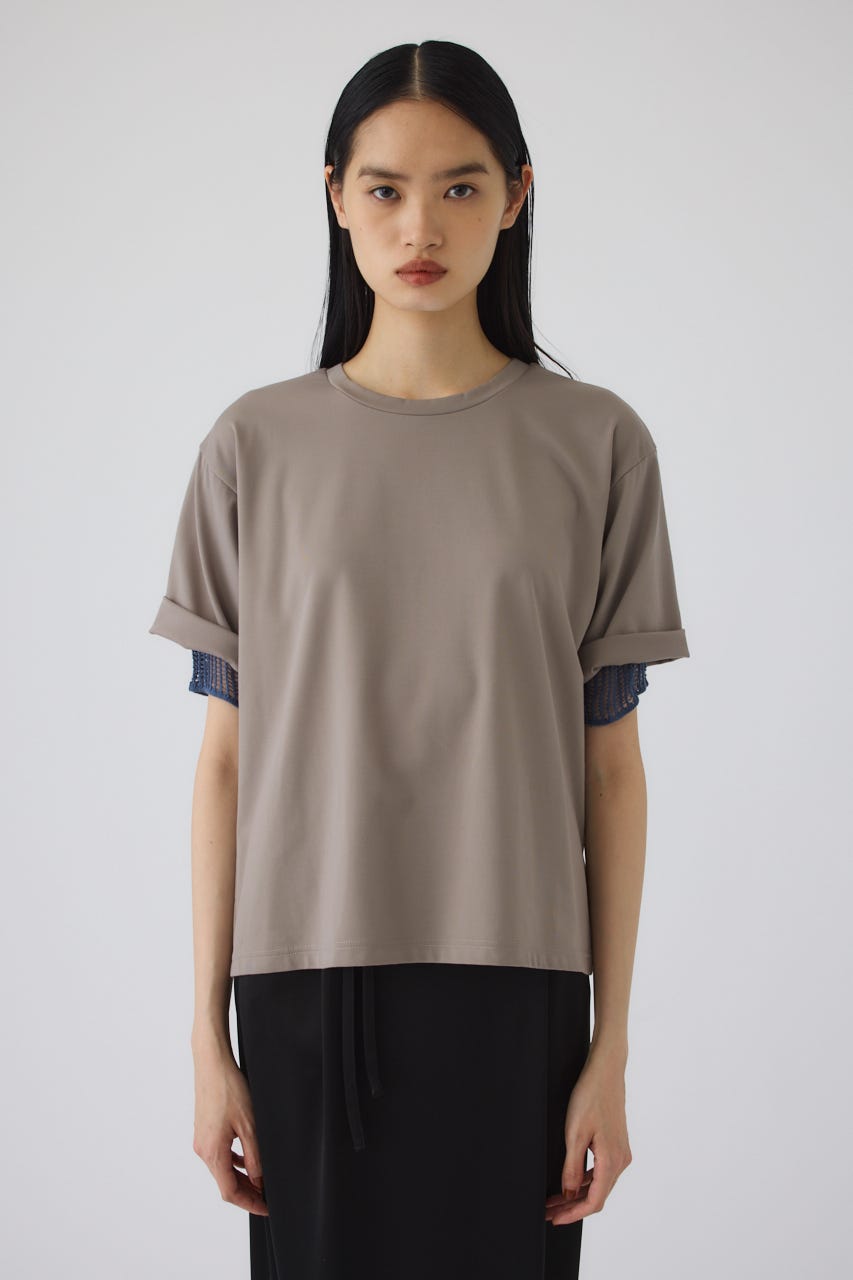 7/15- order start Mesh layered sleeve tee GREIGE FREE
