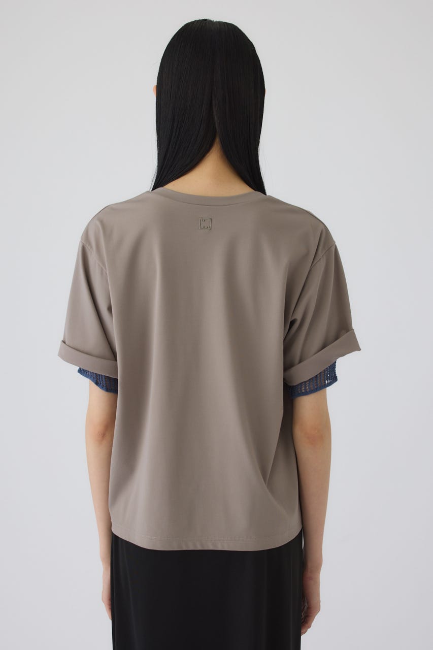 7/15- order start Mesh layered sleeve tee GREIGE FREE