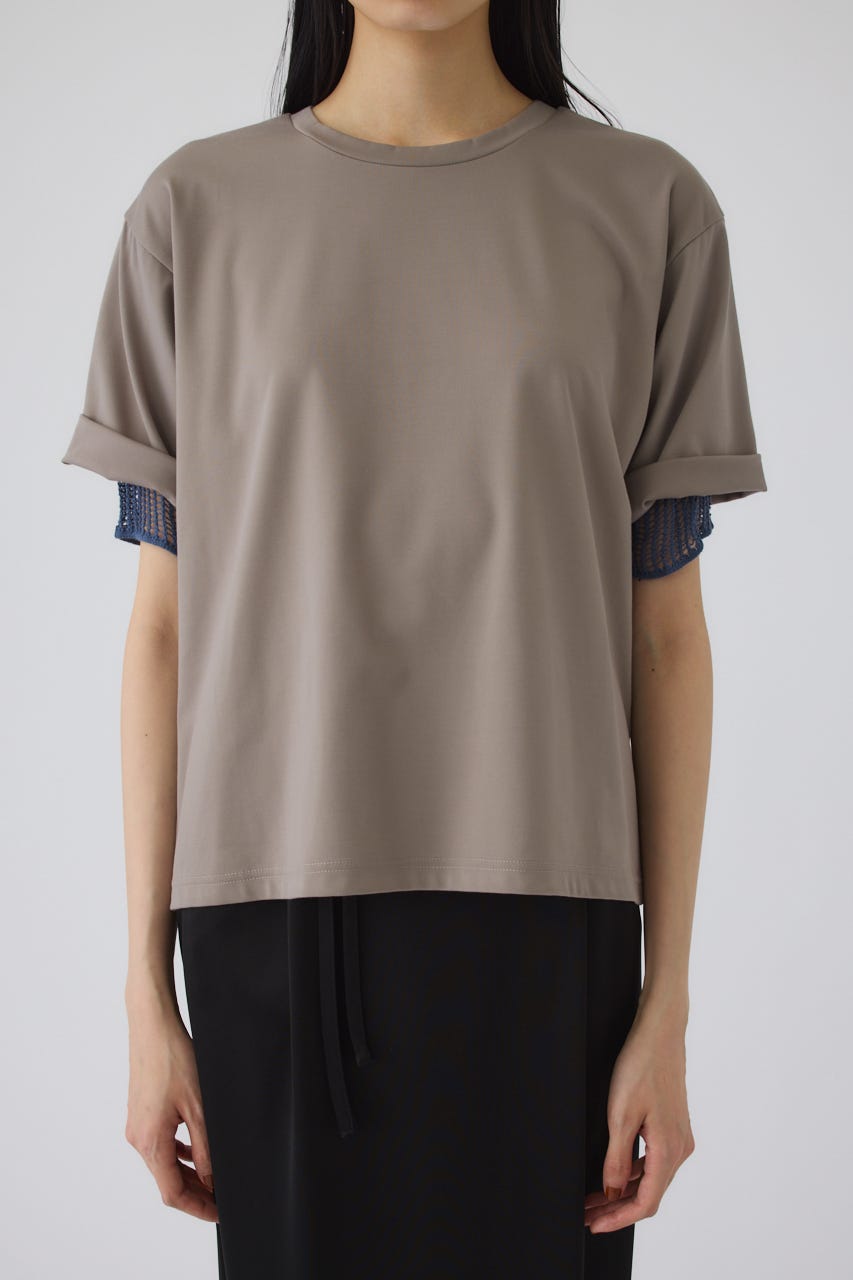 7/15- order start Mesh layered sleeve tee GREIGE FREE