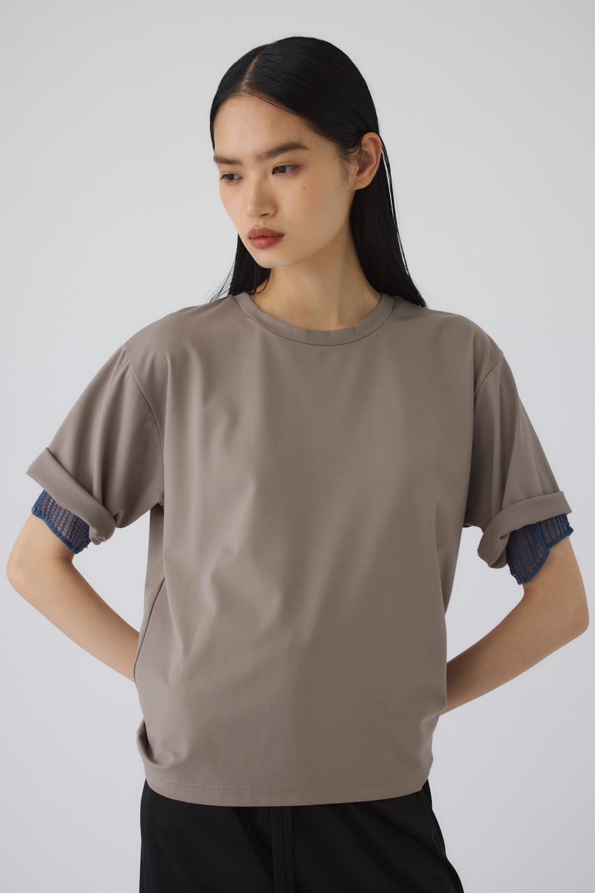 7/15- order start Mesh layered sleeve tee GREIGE FREE