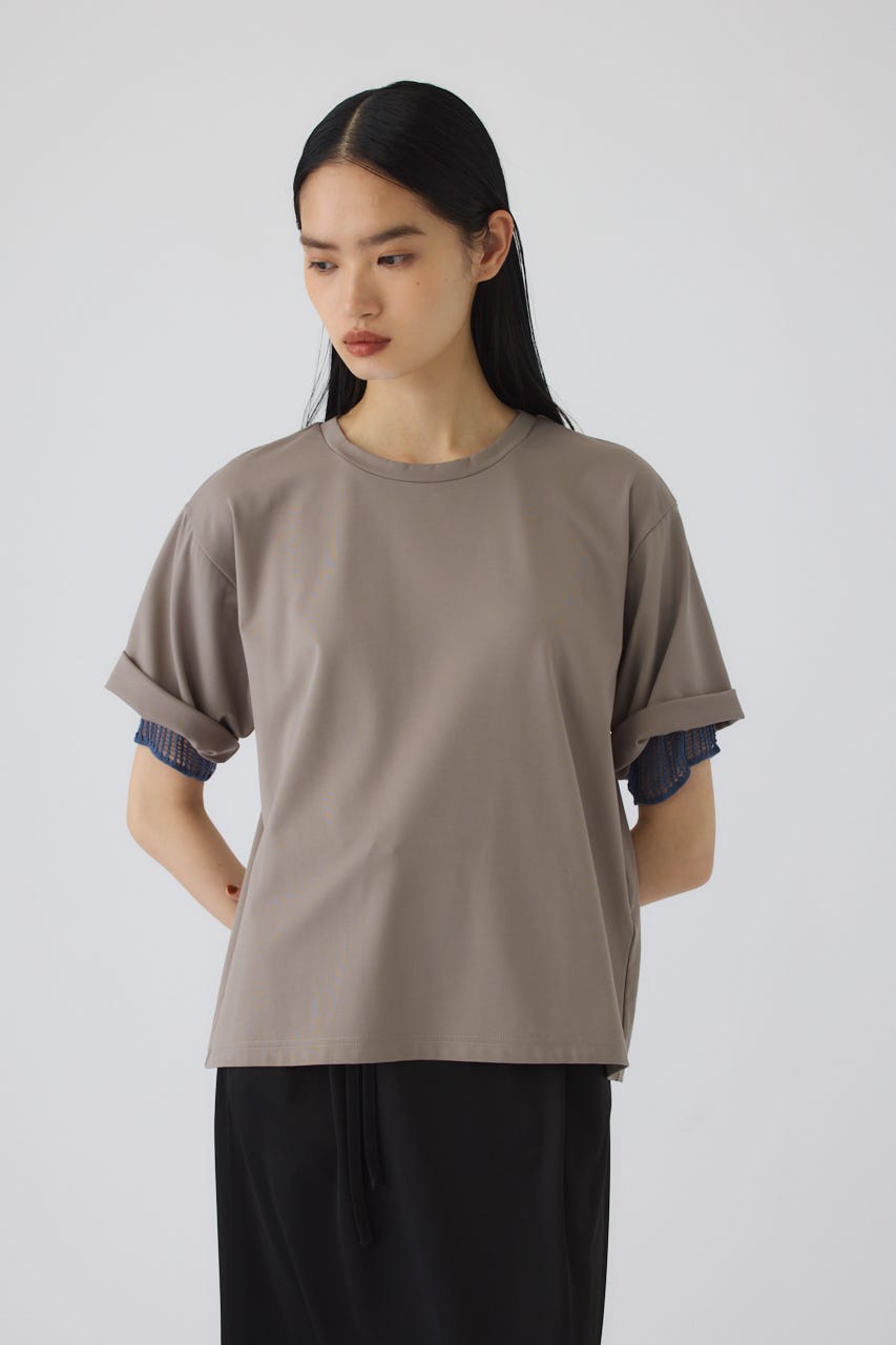 7/15- order start Mesh layered sleeve tee GREIGE FREE