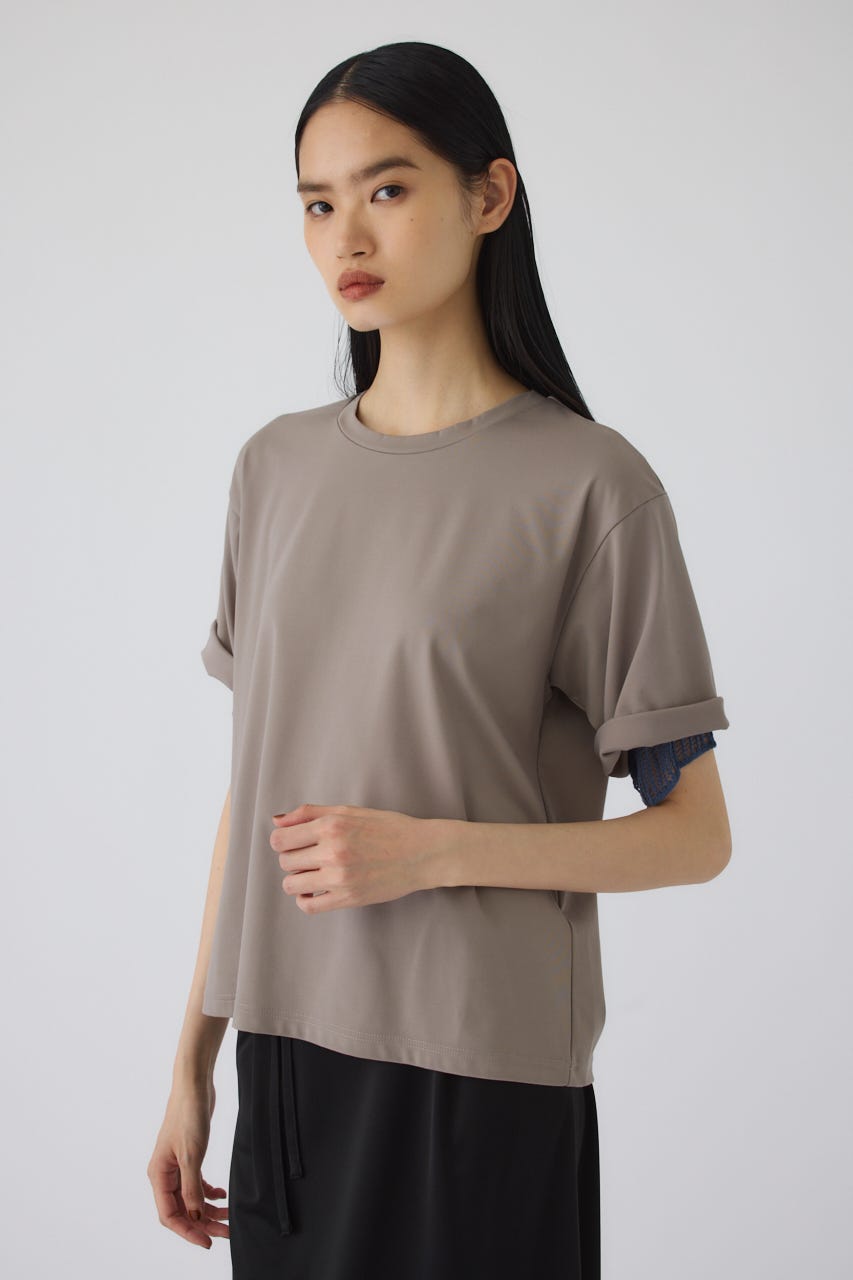 7/15- order start Mesh layered sleeve tee GREIGE FREE