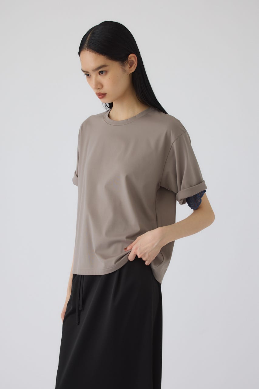 7/15- order start Mesh layered sleeve tee GREIGE FREE