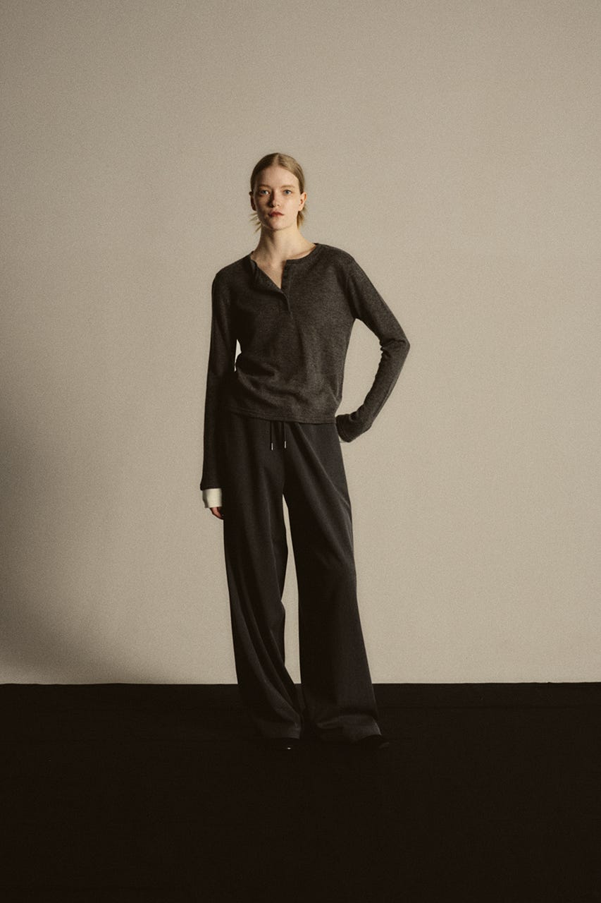 【26FW PRE ORDER】Essential henley cut tops C.GRY FREE