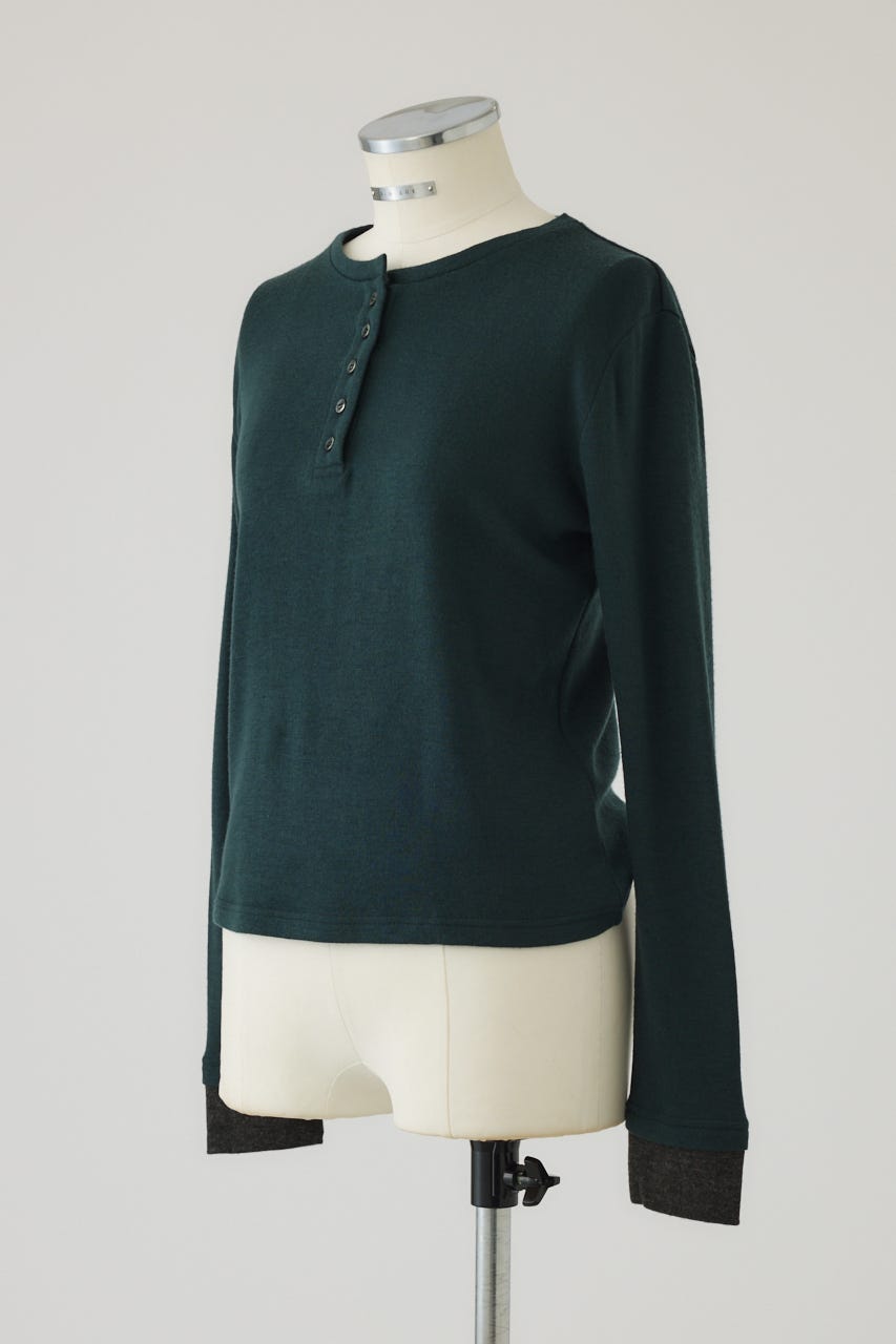【26FW PRE ORDER】Essential henley cut tops GRN FREE