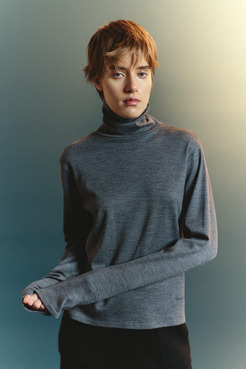 【TRANQUILITY】TQ clear wool turtleneck tops T.GRY FREE