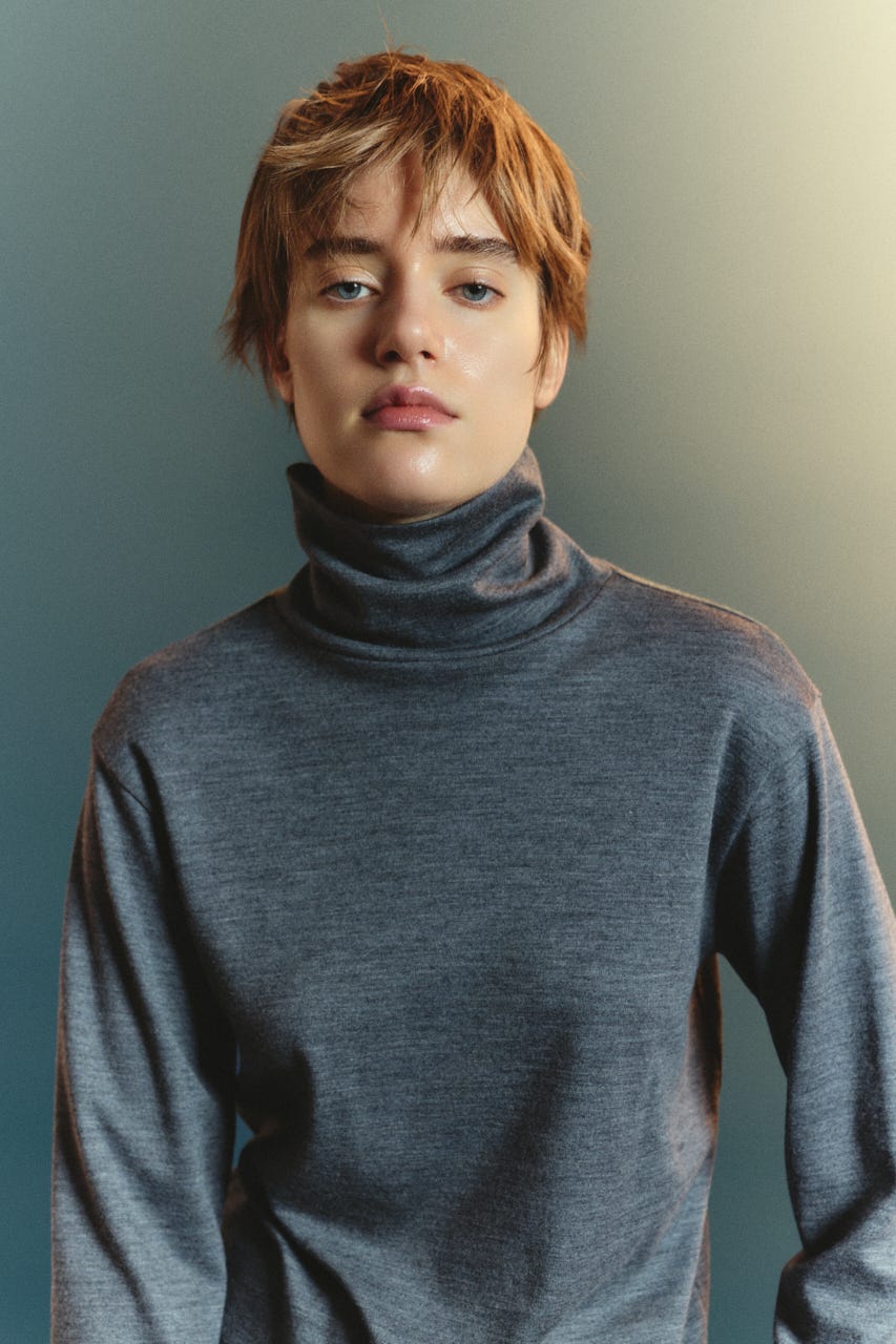 【TRANQUILITY】TQ clear wool turtleneck tops T.GRY FREE