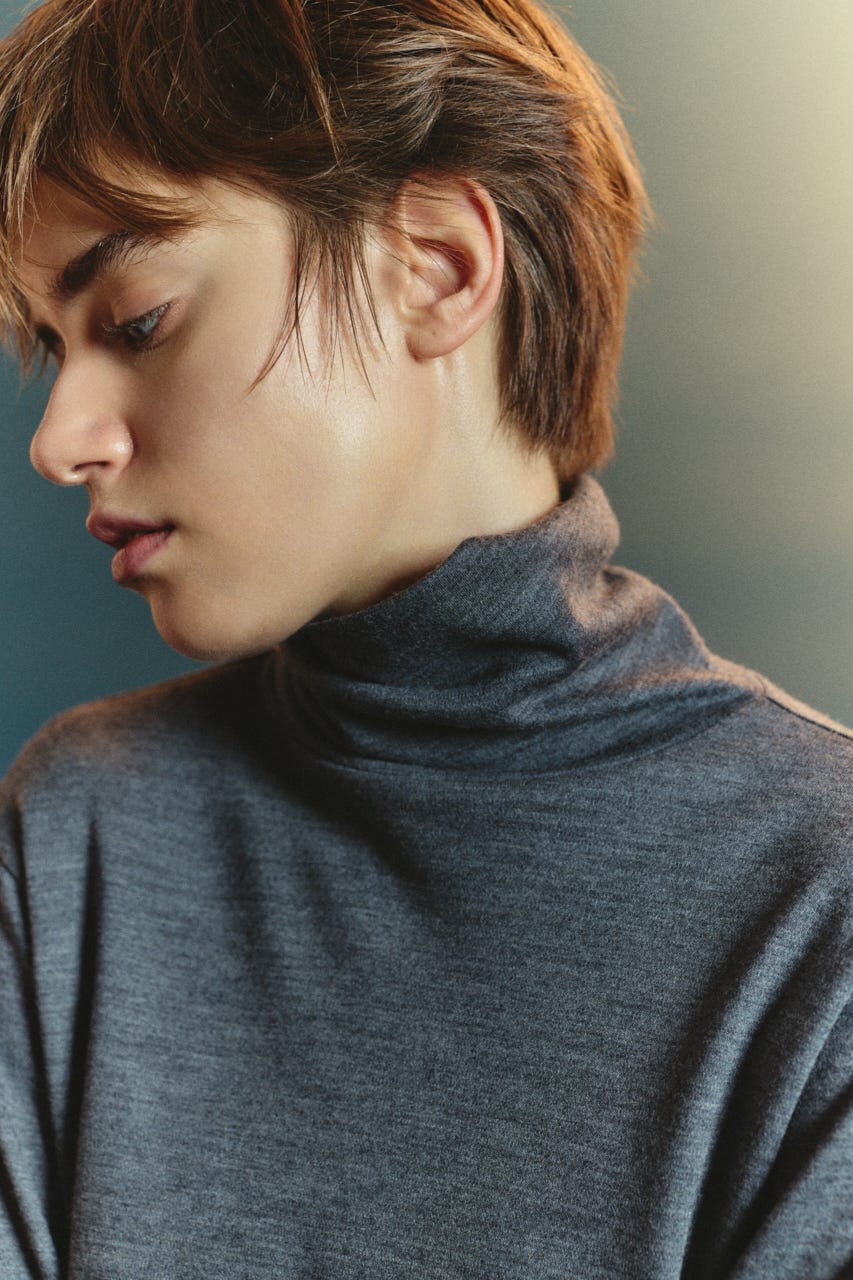【TRANQUILITY】TQ clear wool turtleneck tops T.GRY FREE