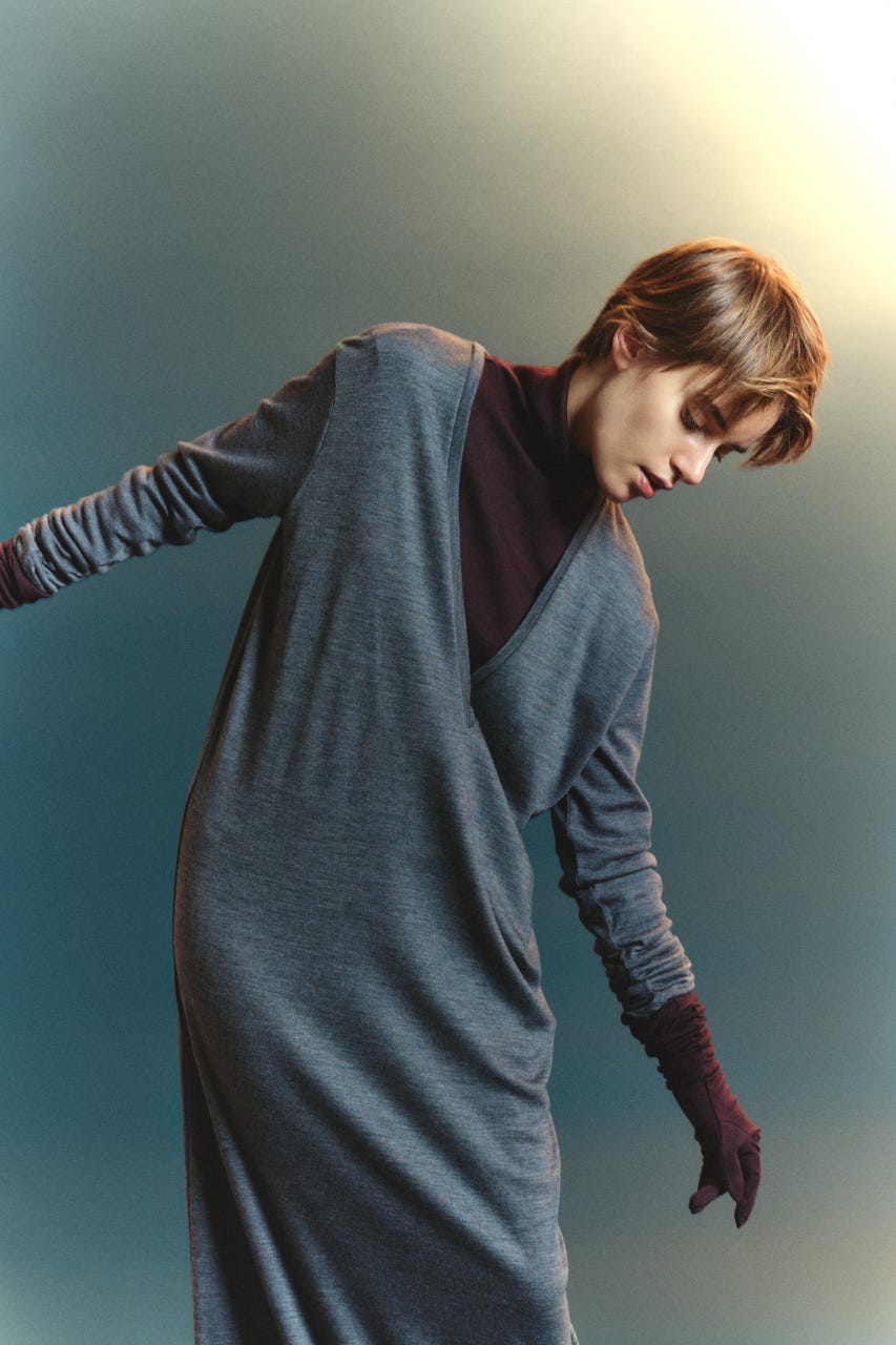 【TRANQUILITY】TQ clear wool elegant dress T.GRY FREE