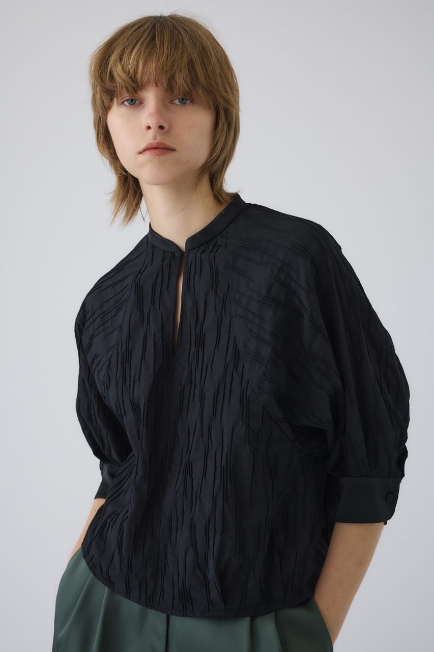 3/4 order start Tuck pleats raglan blouse BLK FREE