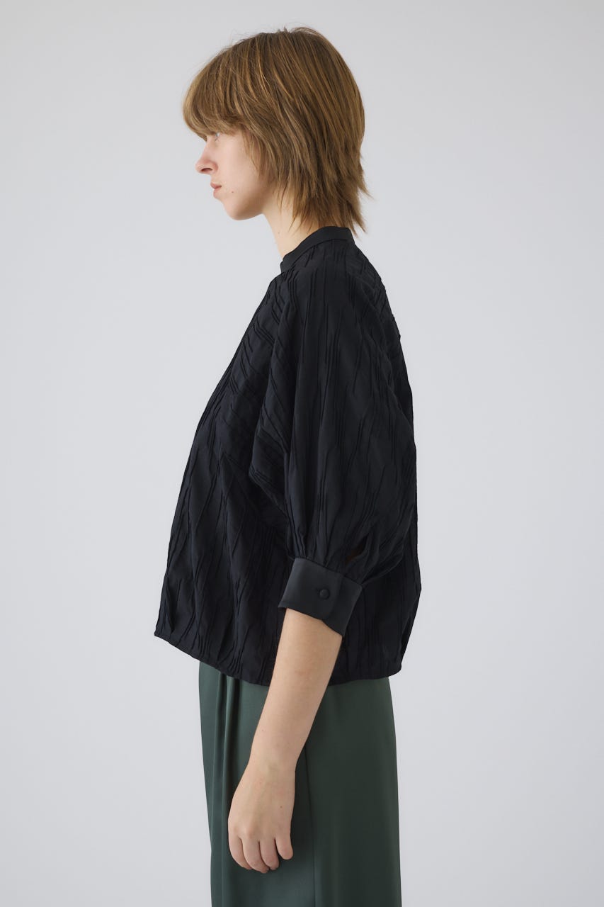 3/4 order start Tuck pleats raglan blouse BLK FREE