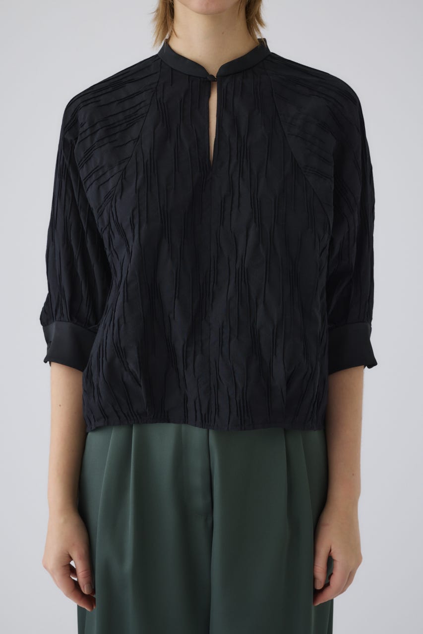 3/4 order start Tuck pleats raglan blouse BLK FREE