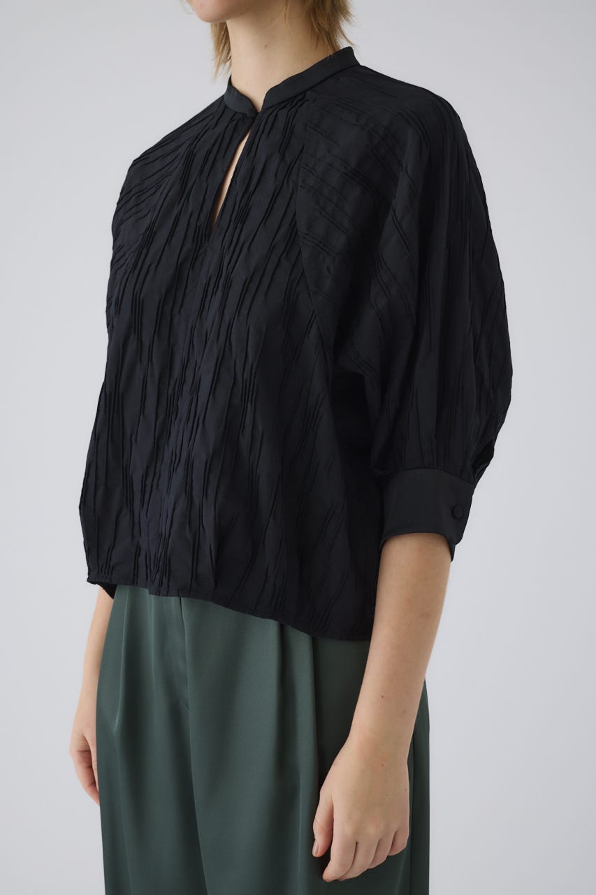 3/4 order start Tuck pleats raglan blouse BLK FREE