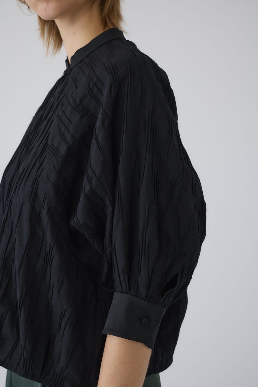 3/4 order start Tuck pleats raglan blouse BLK FREE