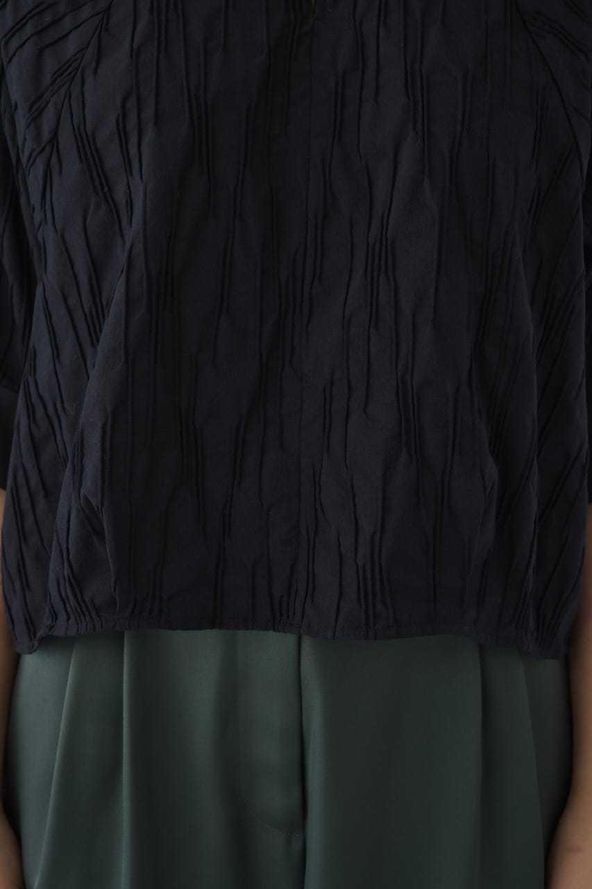 3/4 order start Tuck pleats raglan blouse BLK FREE