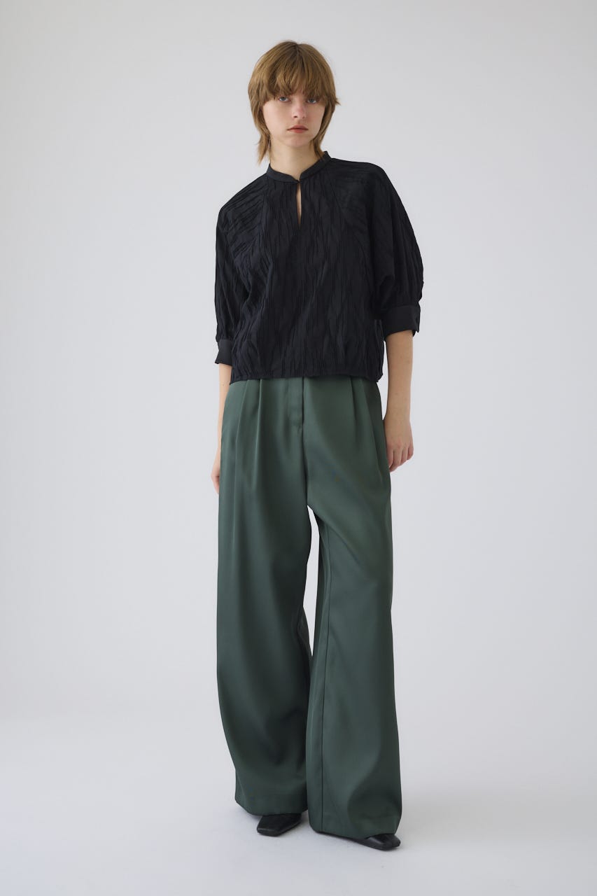 3/4 order start Tuck pleats raglan blouse BLK FREE