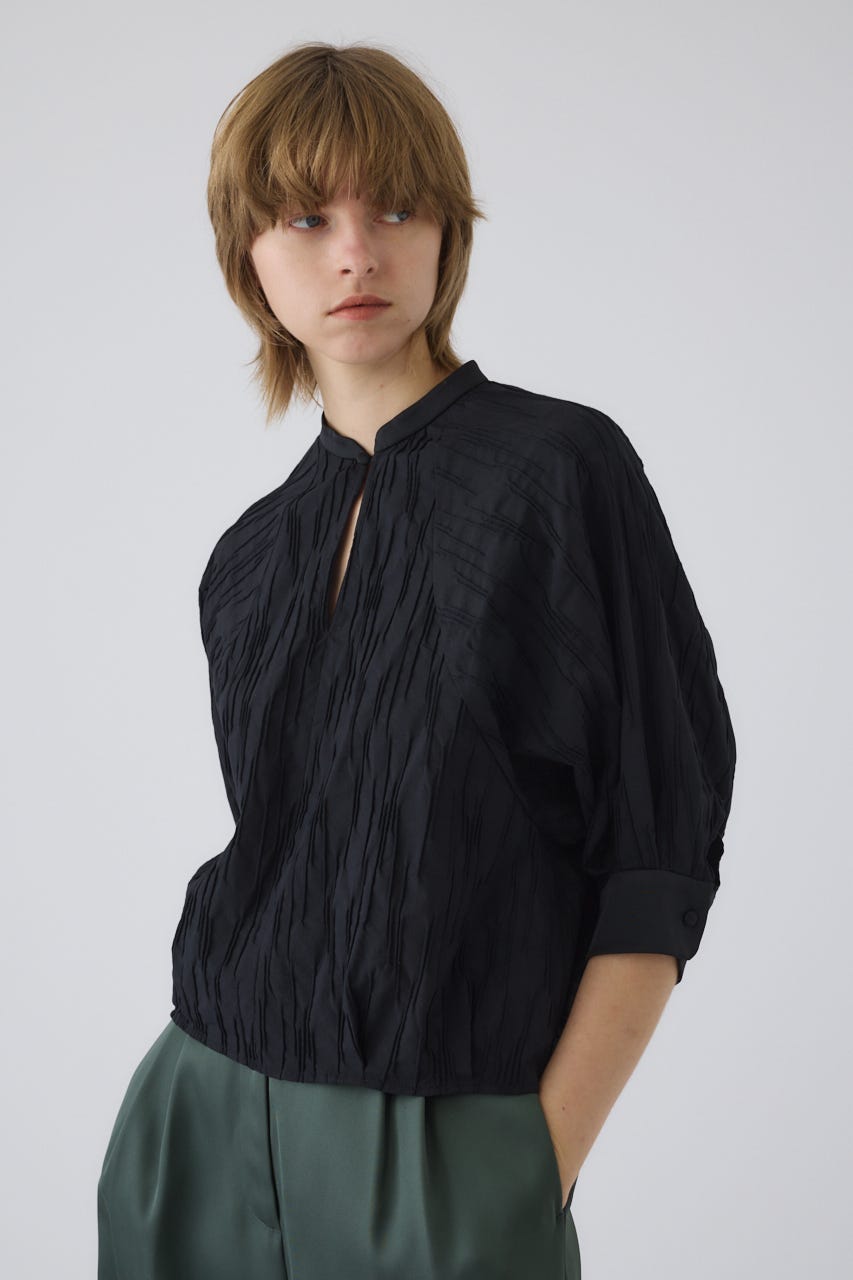 3/4 order start Tuck pleats raglan blouse BLK FREE