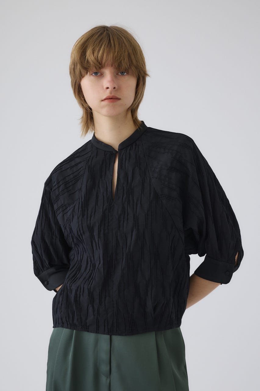 3/4 order start Tuck pleats raglan blouse BLK FREE