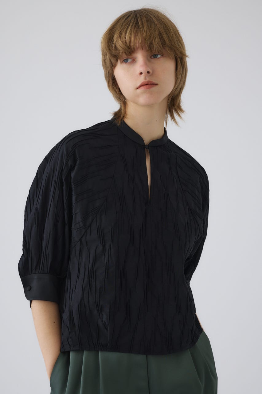3/4 order start Tuck pleats raglan blouse BLK FREE