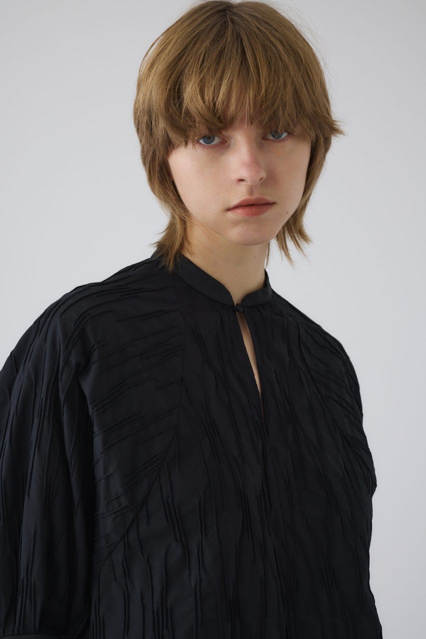 3/4 order start Tuck pleats raglan blouse BLK FREE