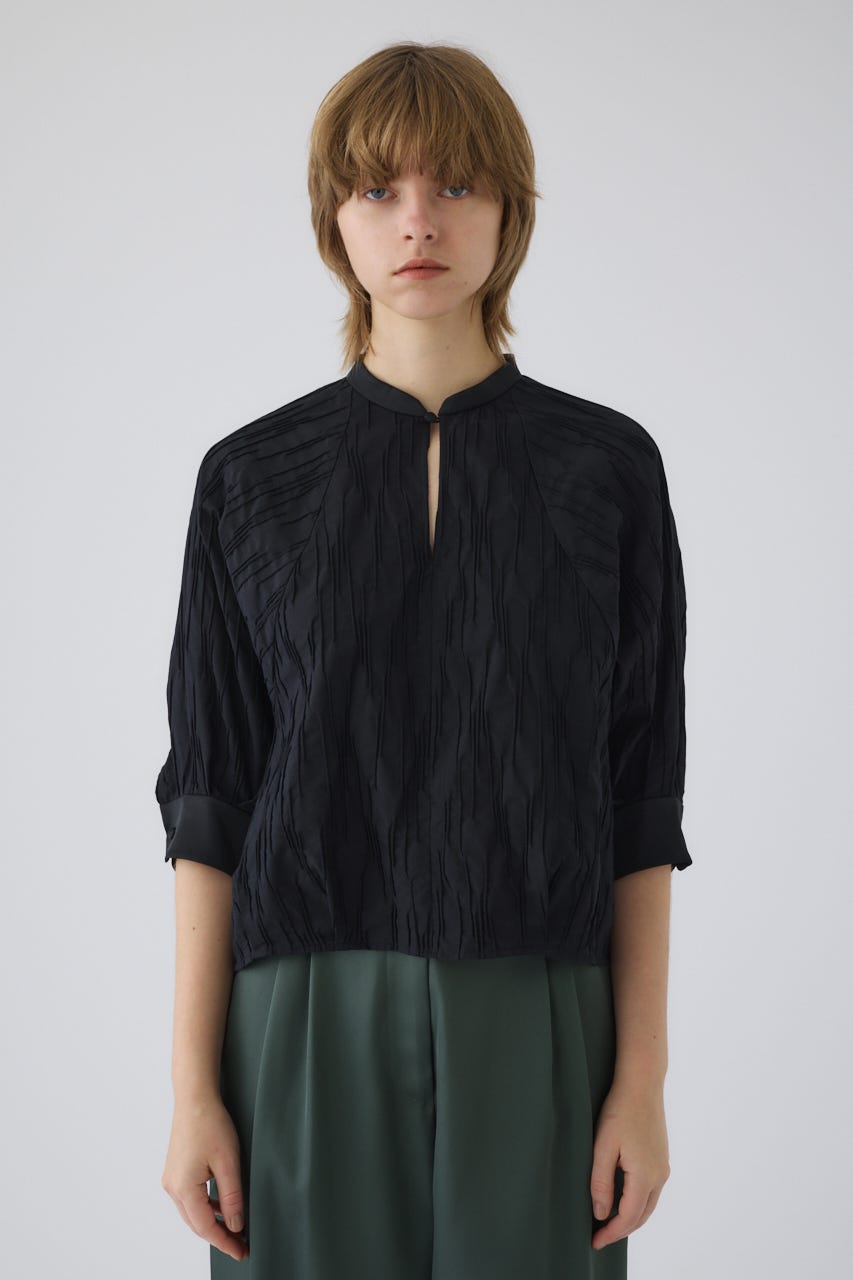 3/4 order start Tuck pleats raglan blouse BLK FREE