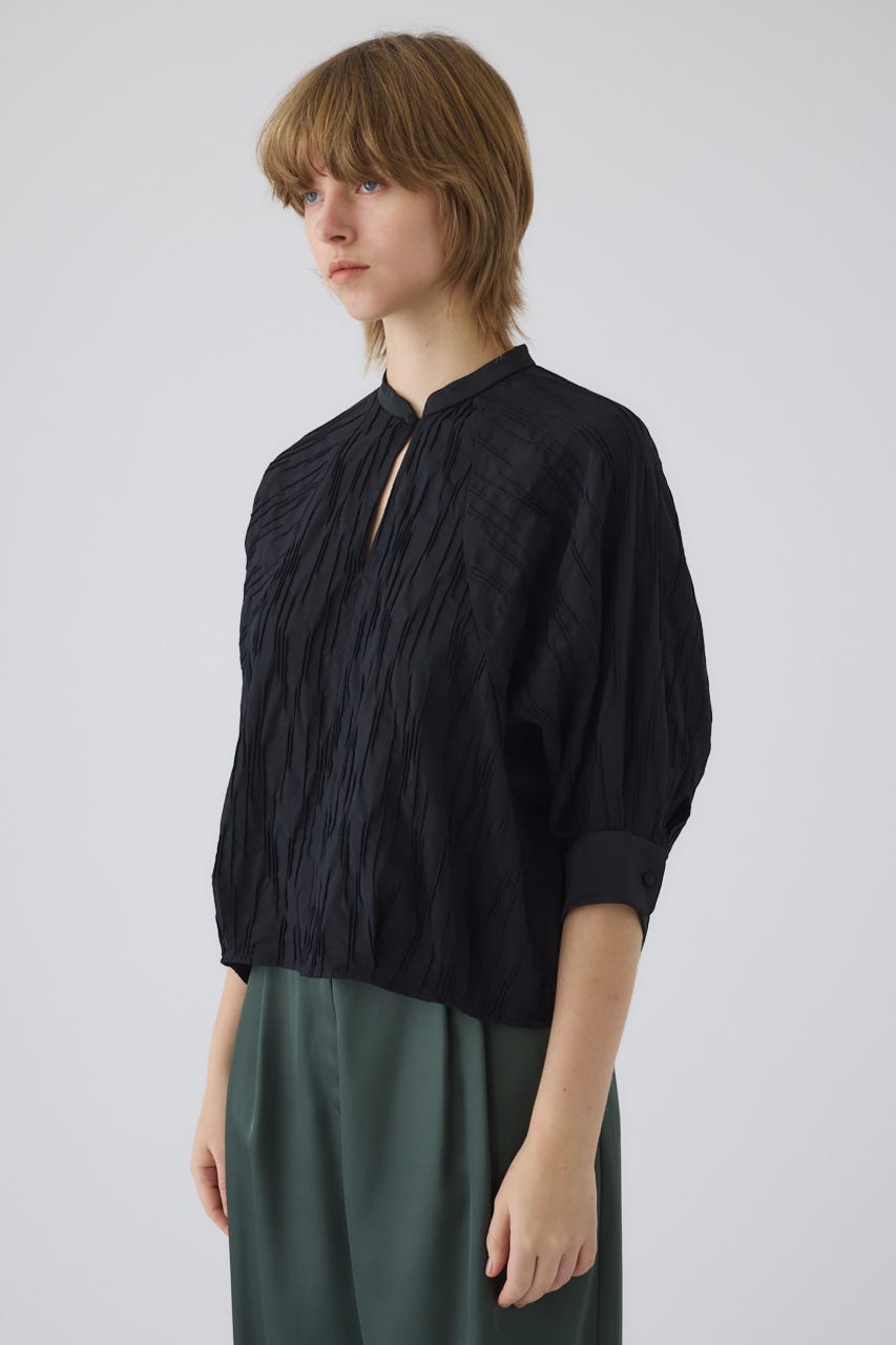 3/4 order start Tuck pleats raglan blouse BLK FREE