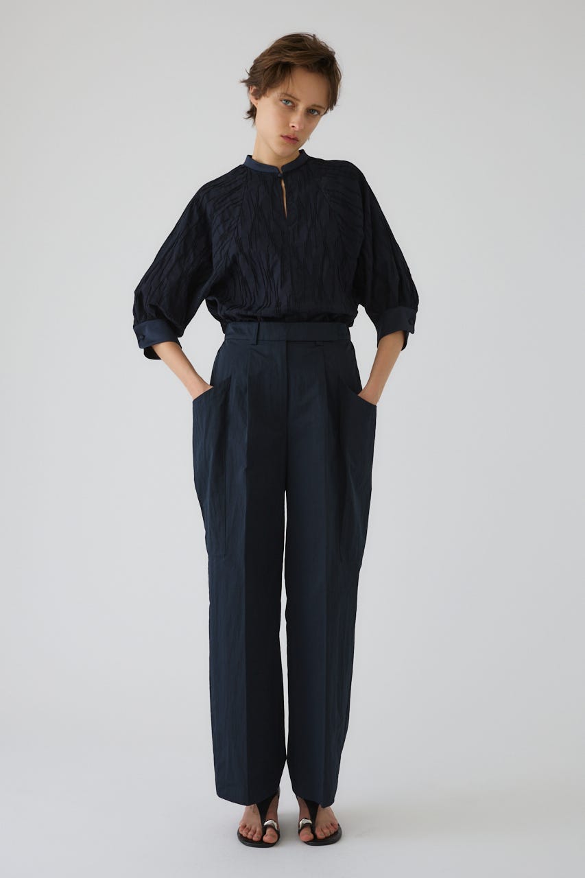 3/4 order start Tuck pleats raglan blouse NVY FREE