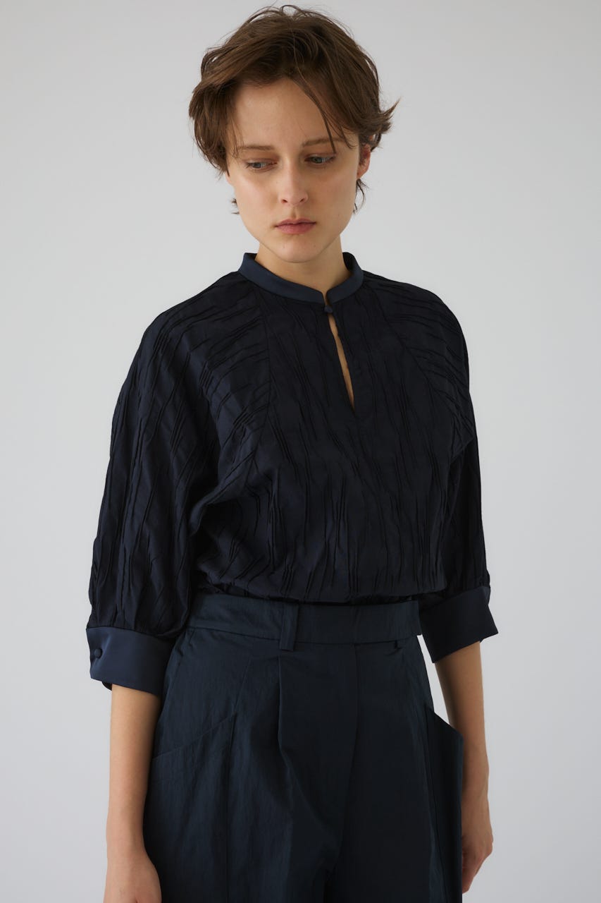 3/4 order start Tuck pleats raglan blouse NVY FREE