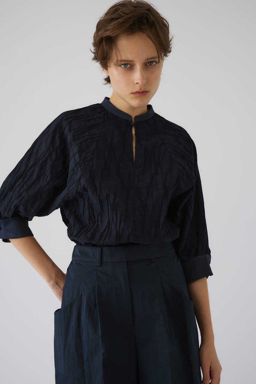 3/4 order start Tuck pleats raglan blouse NVY FREE