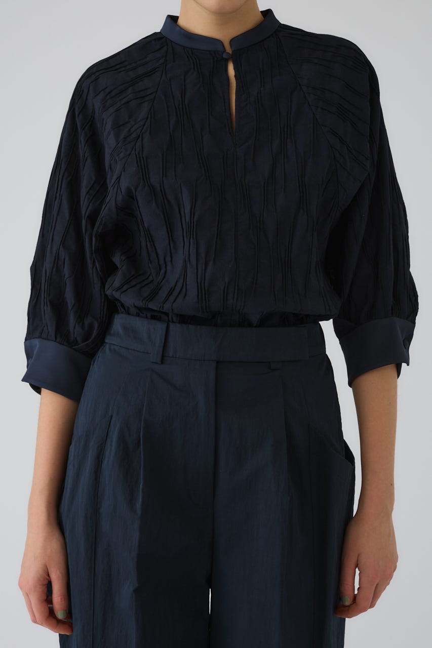 3/4 order start Tuck pleats raglan blouse NVY FREE
