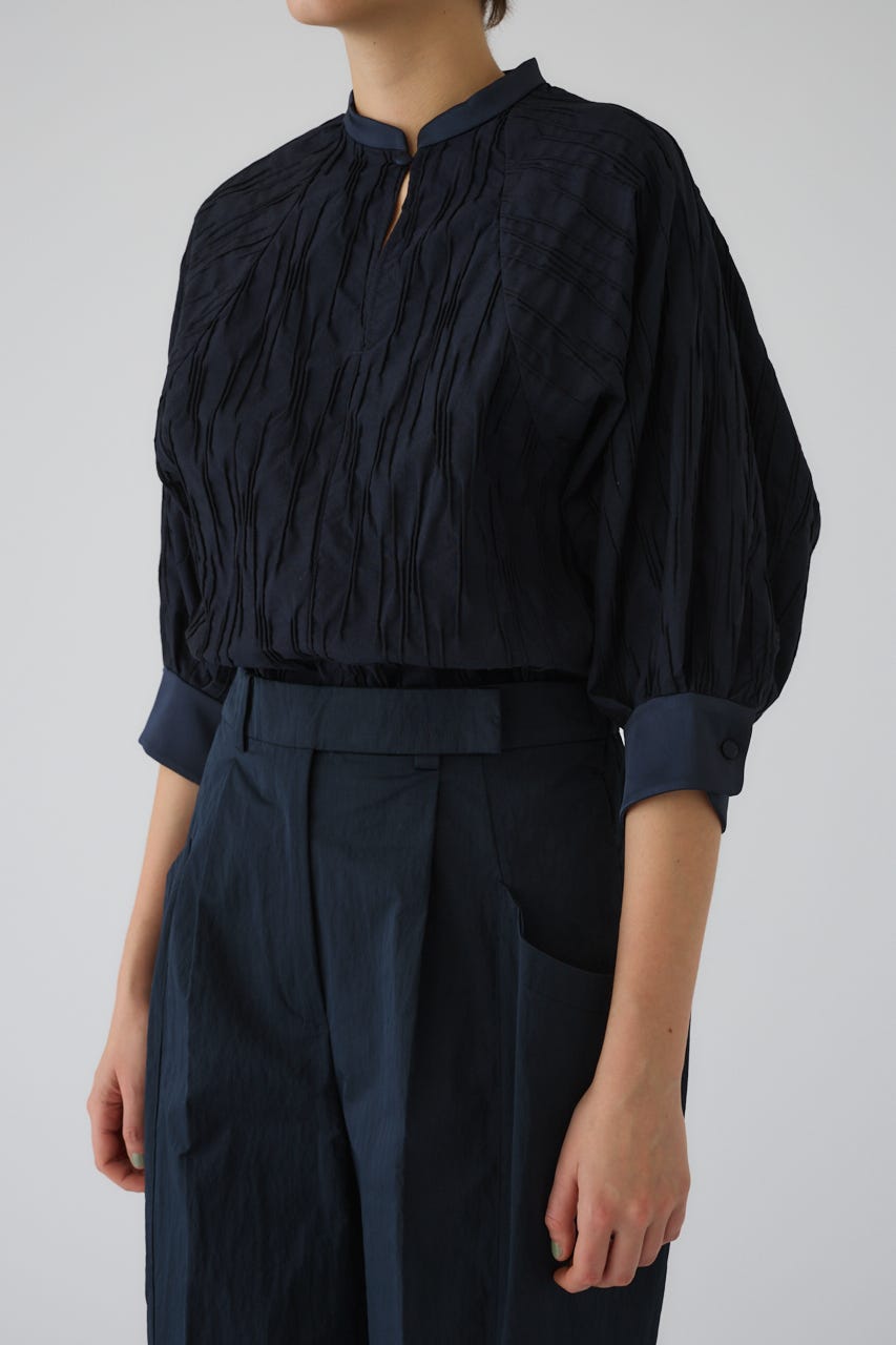 3/4 order start Tuck pleats raglan blouse NVY FREE