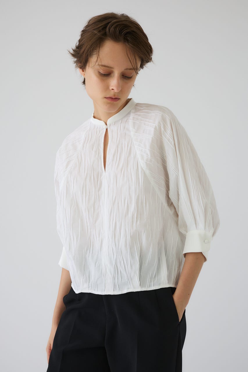 3/4 order start Tuck pleats raglan blouse WHT FREE