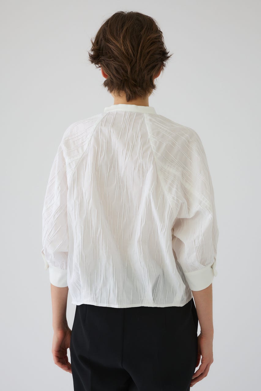 3/4 order start Tuck pleats raglan blouse WHT FREE