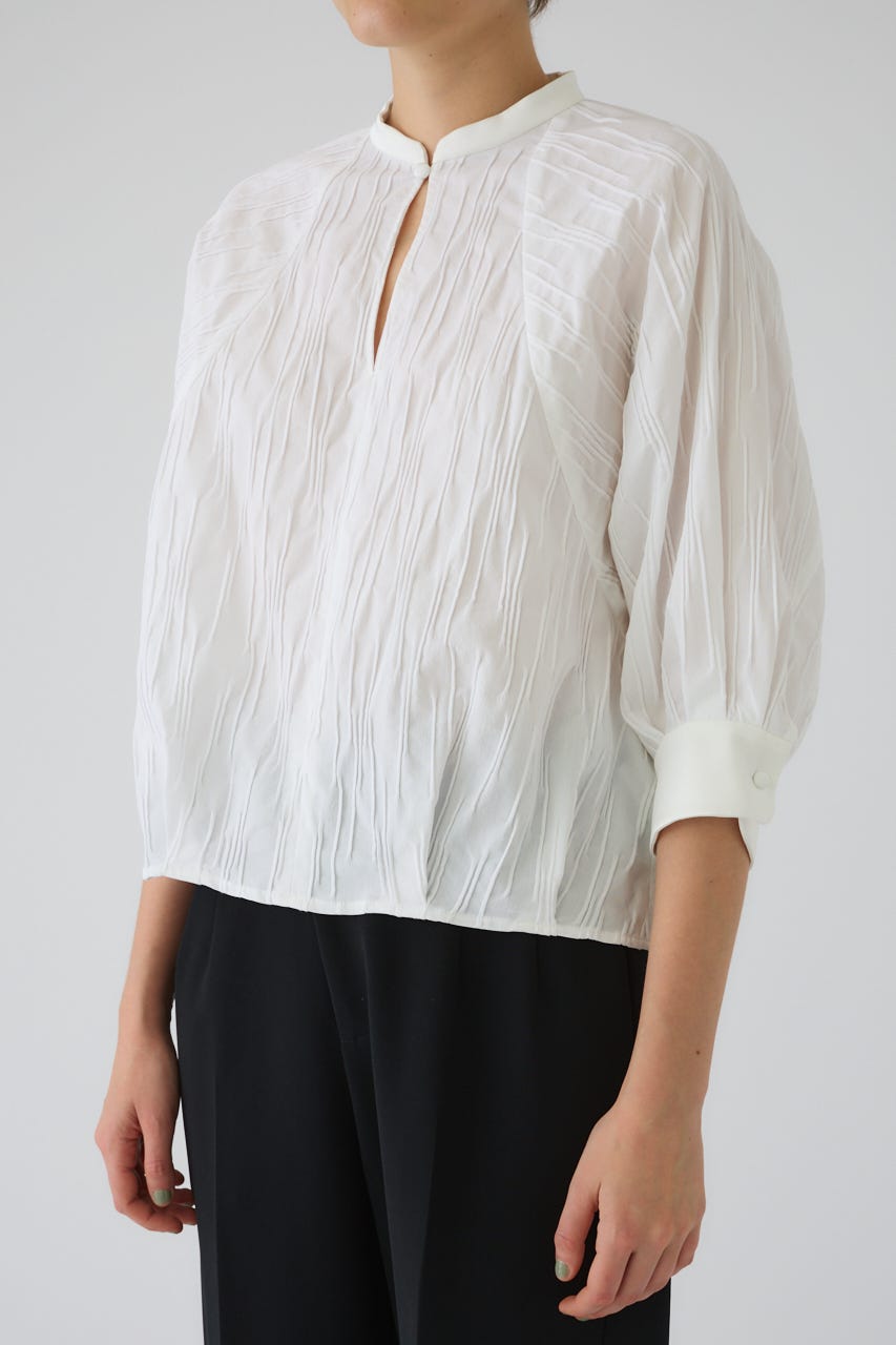 3/4 order start Tuck pleats raglan blouse WHT FREE