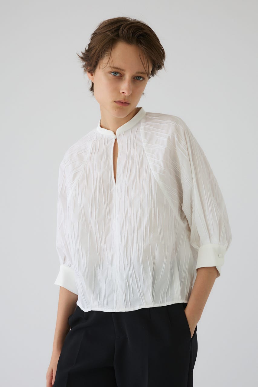 3/4 order start Tuck pleats raglan blouse WHT FREE